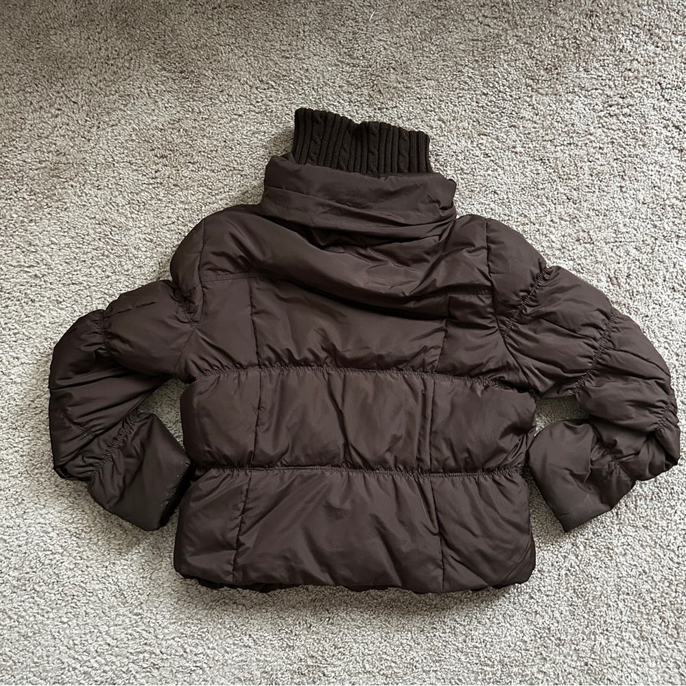 CoffeeShop Chocolate Brown Zip Up Down Feather Puffer Jacket Size Medium - Picture 4 of 15